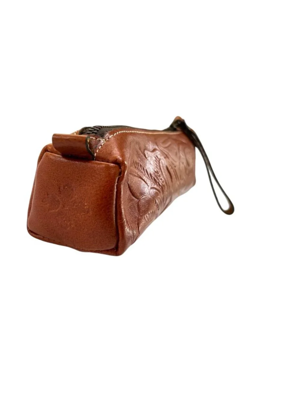 Patricia Nash Isla Oblong Embossed Leather Case Brown Tooled Leather